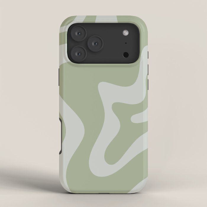 Retro Liquid Swirl Abstract Pattern in Sage Green iPhone Case Gallery Image 4