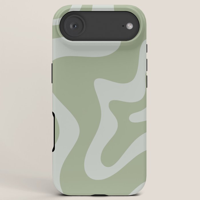 Retro Liquid Swirl Abstract Pattern in Sage Green iPhone Case Gallery Image 6