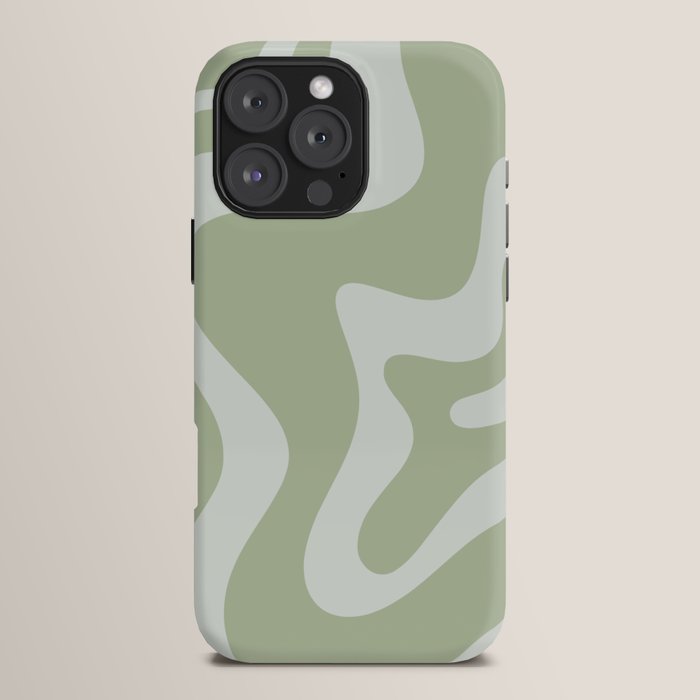 Retro Liquid Swirl Abstract Pattern in Sage Green iPhone Case Gallery Image 16