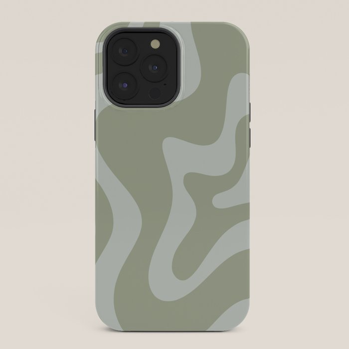Retro Liquid Swirl Abstract Pattern in Sage Green iPhone Case Gallery Image 36