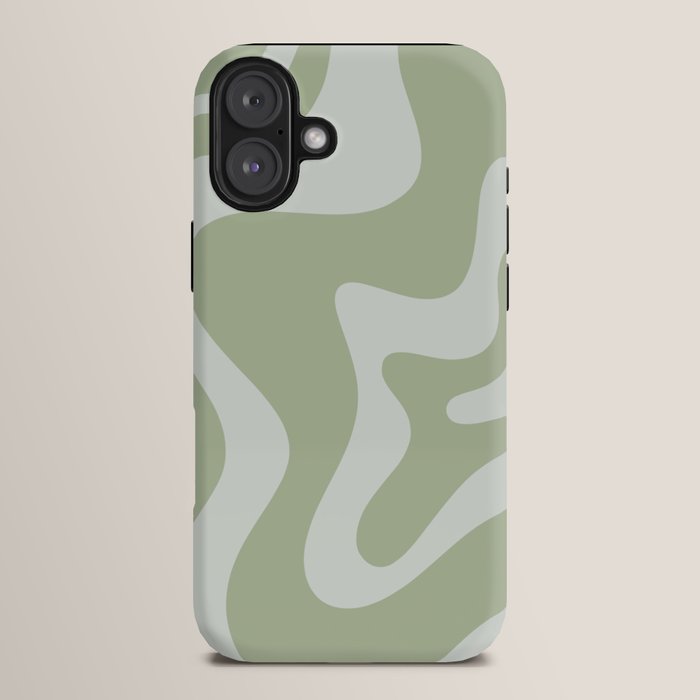 Retro Liquid Swirl Abstract Pattern in Sage Green iPhone Case Gallery Image 14