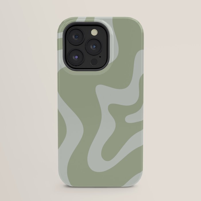 Retro Liquid Swirl Abstract Pattern in Sage Green iPhone Case Gallery Image 31