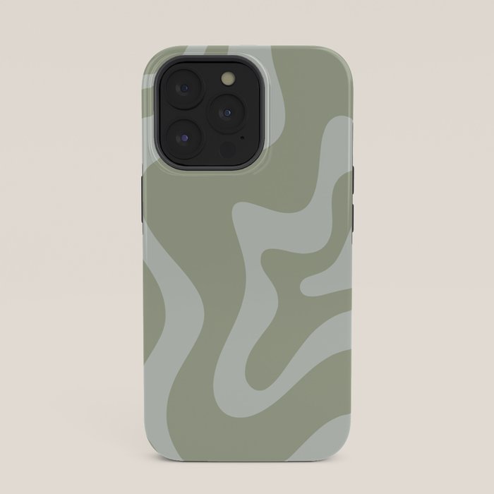 Retro Liquid Swirl Abstract Pattern in Sage Green iPhone Case Gallery Image 35