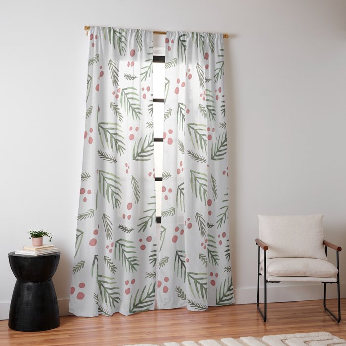 Christmas tree branches and berries - vintage Window Curtain Gallery Image 14