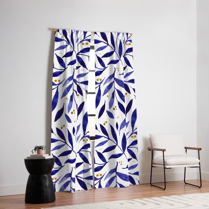 Pretty watercolor branches - blue and yellow Window Curtain Gallery Image 6