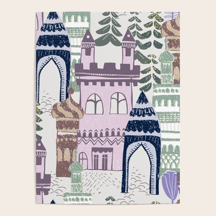 Block print Home pattern lilac Poster Gallery Image 3