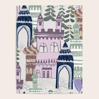 Block print Home pattern lilac Poster Gallery Image 3