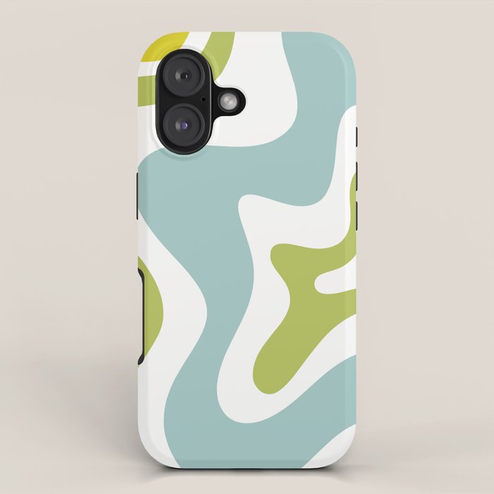 Retro Liquid Swirl Abstract Pattern Square Spring Green Ice Blue White iPhone Case Gallery Image 1
