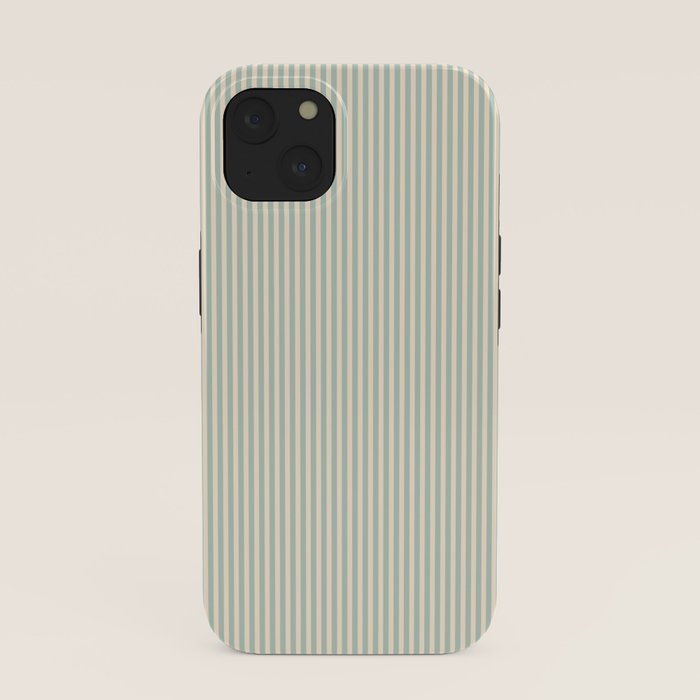 Ultra Fine Stripes Vertical Minimalist Pattern in Light Celadon Blue Green and Cream iPhone Case Gallery Image 37