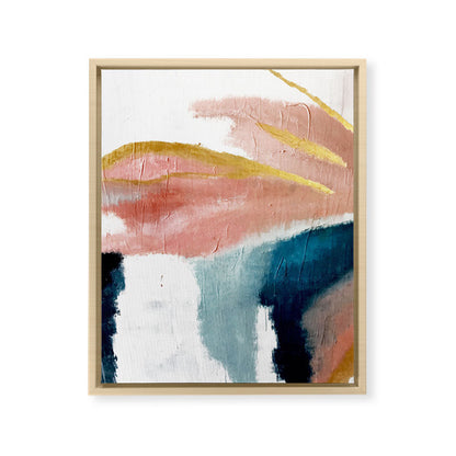 Exhale: a pretty, minimal, acrylic piece in pinks, blues, and gold Framed Canvas Print Gallery Image 26