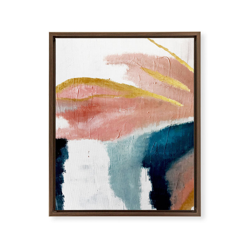 Exhale: a pretty, minimal, acrylic piece in pinks, blues, and gold Framed Canvas Print Gallery Image 17