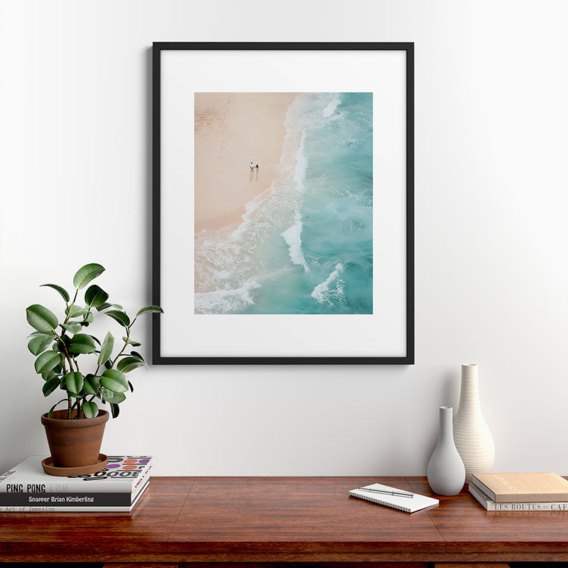 Couple on the Pastel Shore - Aerial Coastal Print Framed Art Print Gallery Image 7