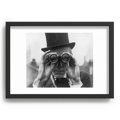 Derby Spectator watching ponies with opera glasses black and white photograph - photography - photographs Framed Art Print Gallery Image 81