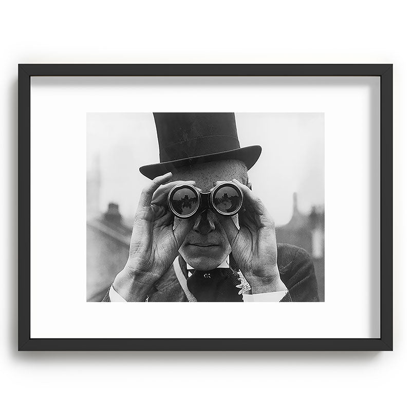 Derby Spectator watching ponies with opera glasses black and white photograph - photography - photographs Framed Art Print Gallery Image 84
