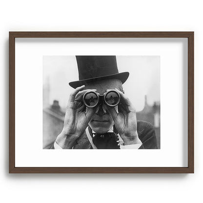 Derby Spectator watching ponies with opera glasses black and white photograph - photography - photographs Framed Art Print Gallery Image 92