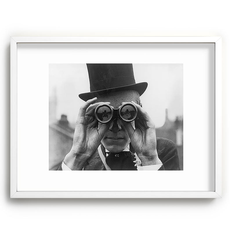 Derby Spectator watching ponies with opera glasses black and white photograph - photography - photographs Framed Art Print Gallery Image 107
