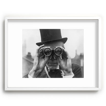 Derby Spectator watching ponies with opera glasses black and white photograph - photography - photographs Framed Art Print Gallery Image 107