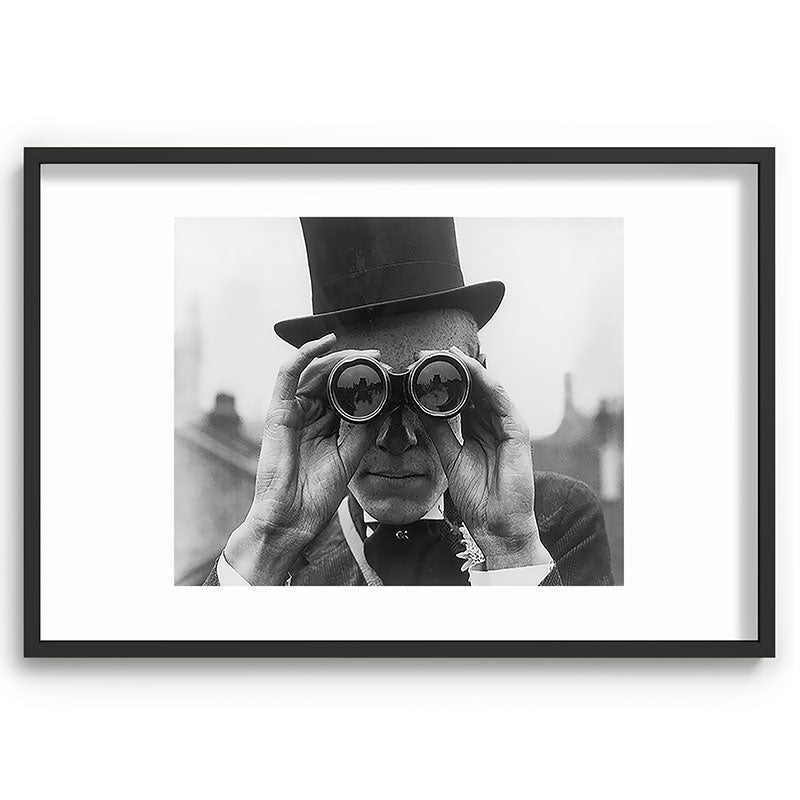 Derby Spectator watching ponies with opera glasses black and white photograph - photography - photographs Framed Art Print Gallery Image 85