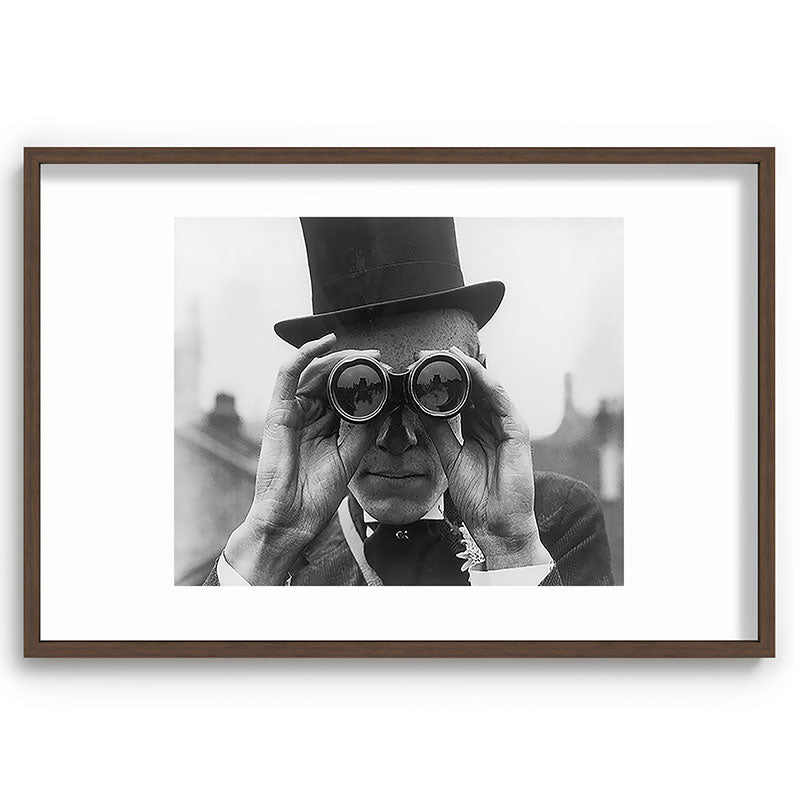 Derby Spectator watching ponies with opera glasses black and white photograph - photography - photographs Framed Art Print Gallery Image 94