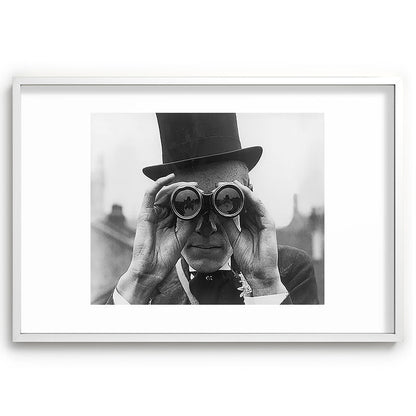 Derby Spectator watching ponies with opera glasses black and white photograph - photography - photographs Framed Art Print Gallery Image 110