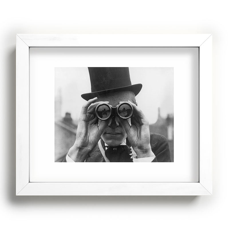 Derby Spectator watching ponies with opera glasses black and white photograph - photography - photographs Framed Art Print Gallery Image 104