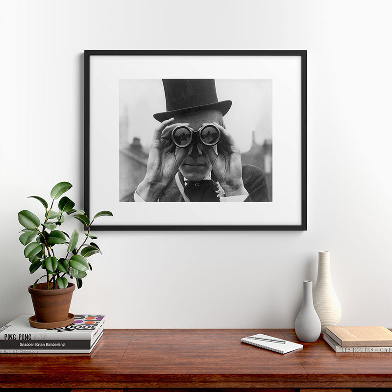 Derby Spectator watching ponies with opera glasses black and white photograph - photography - photographs Framed Art Print Gallery Image 9