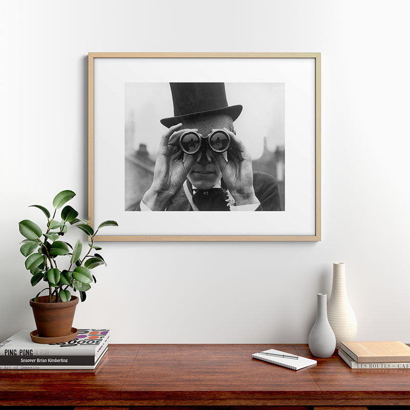 Derby Spectator watching ponies with opera glasses black and white photograph - photography - photographs Framed Art Print Gallery Image 29