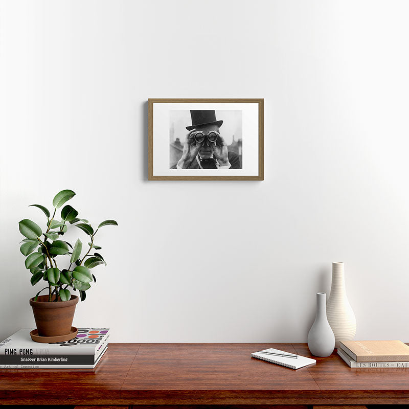 Derby Spectator watching ponies with opera glasses black and white photograph - photography - photographs Framed Art Print Gallery Image 14