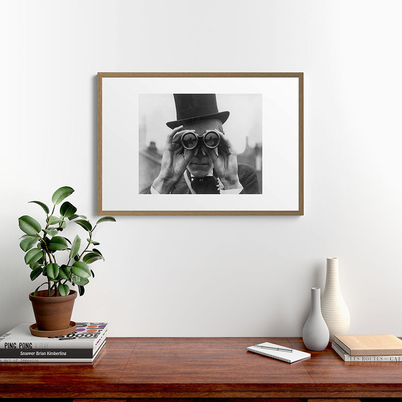 Derby Spectator watching ponies with opera glasses black and white photograph - photography - photographs Framed Art Print Gallery Image 18