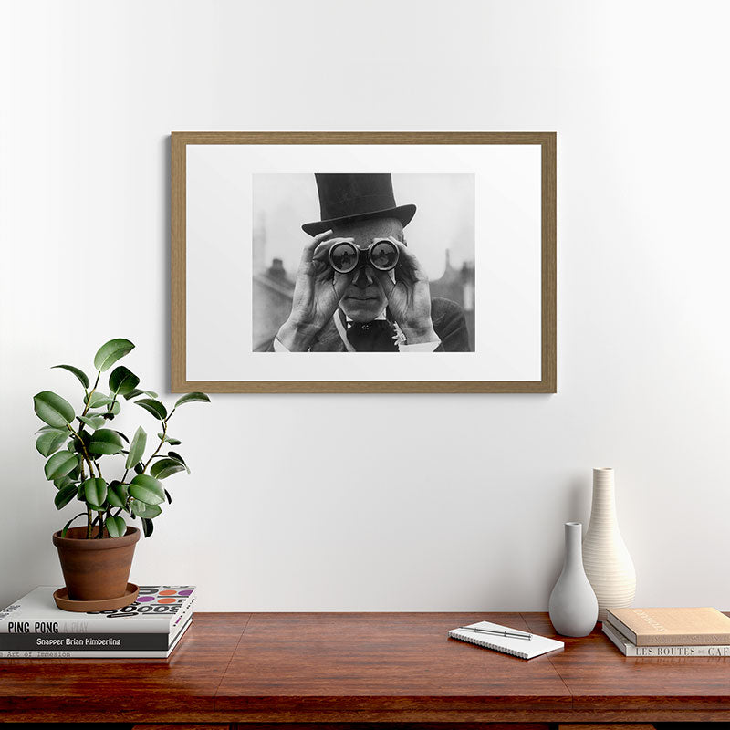 Derby Spectator watching ponies with opera glasses black and white photograph - photography - photographs Framed Art Print Gallery Image 56