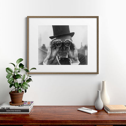 Derby Spectator watching ponies with opera glasses black and white photograph - photography - photographs Framed Art Print Gallery Image 19