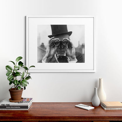 Derby Spectator watching ponies with opera glasses black and white photograph - photography - photographs Framed Art Print Gallery Image 76