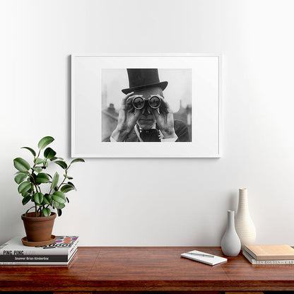 Derby Spectator watching ponies with opera glasses black and white photograph - photography - photographs Framed Art Print Gallery Image 37