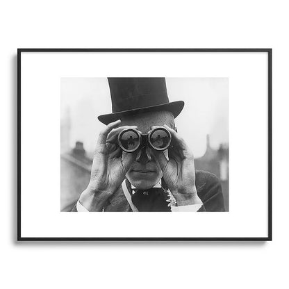 Derby Spectator watching ponies with opera glasses black and white photograph - photography - photographs Framed Art Print Gallery Image 116