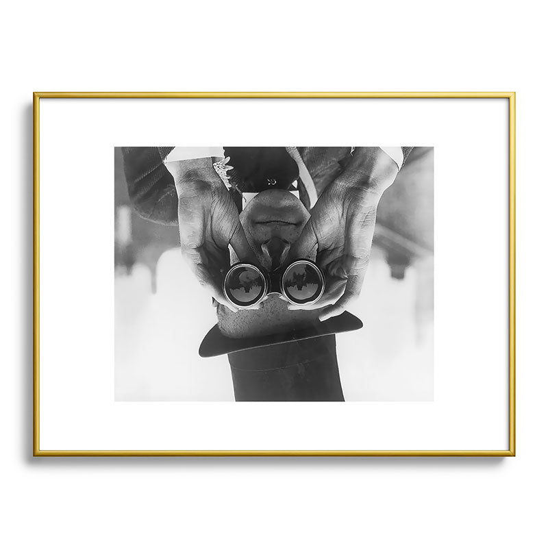 Derby Spectator watching ponies with opera glasses black and white photograph - photography - photographs Framed Art Print Gallery Image 124