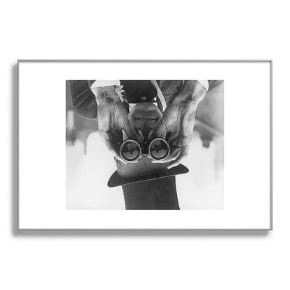 Derby Spectator watching ponies with opera glasses black and white photograph - photography - photographs Framed Art Print Gallery Image 138