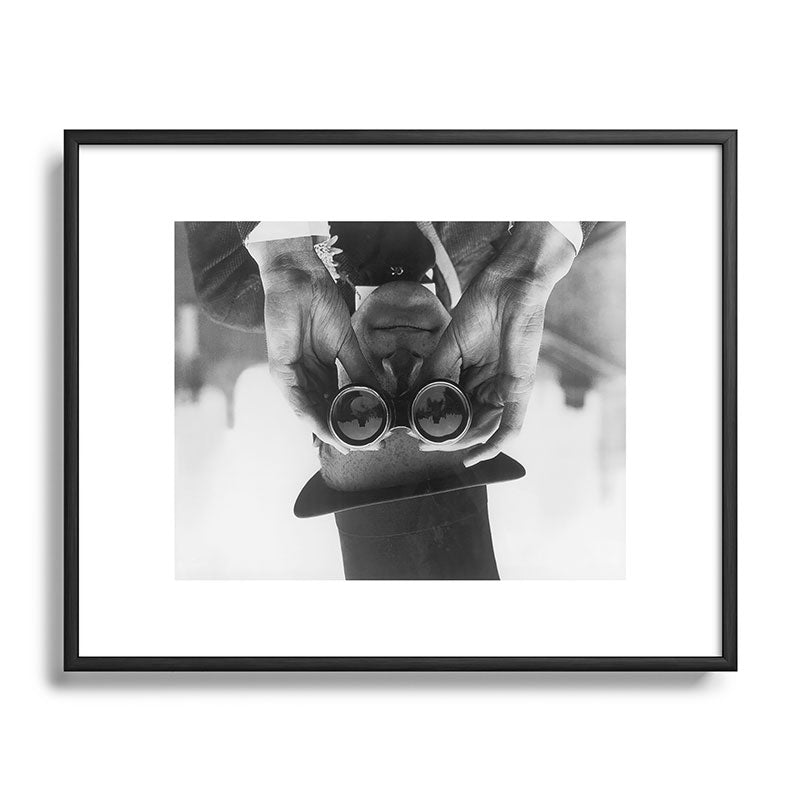 Derby Spectator watching ponies with opera glasses black and white photograph - photography - photographs Framed Art Print Gallery Image 112