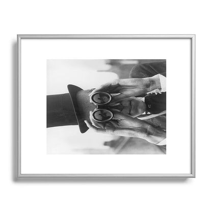 Derby Spectator watching ponies with opera glasses black and white photograph - photography - photographs Framed Art Print Gallery Image 131