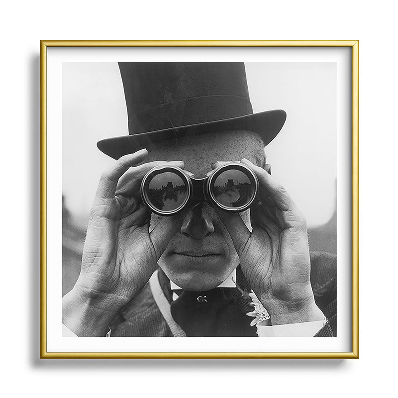 Derby Spectator watching ponies with opera glasses black and white photograph - photography - photographs Framed Art Print Gallery Image 133