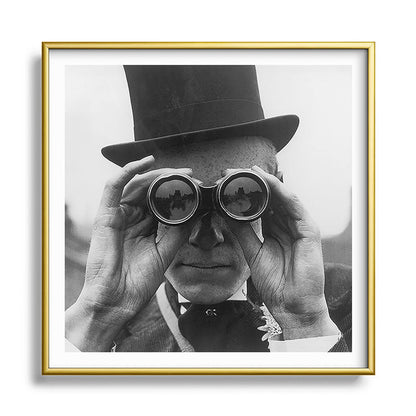 Derby Spectator watching ponies with opera glasses black and white photograph - photography - photographs Framed Art Print Gallery Image 133