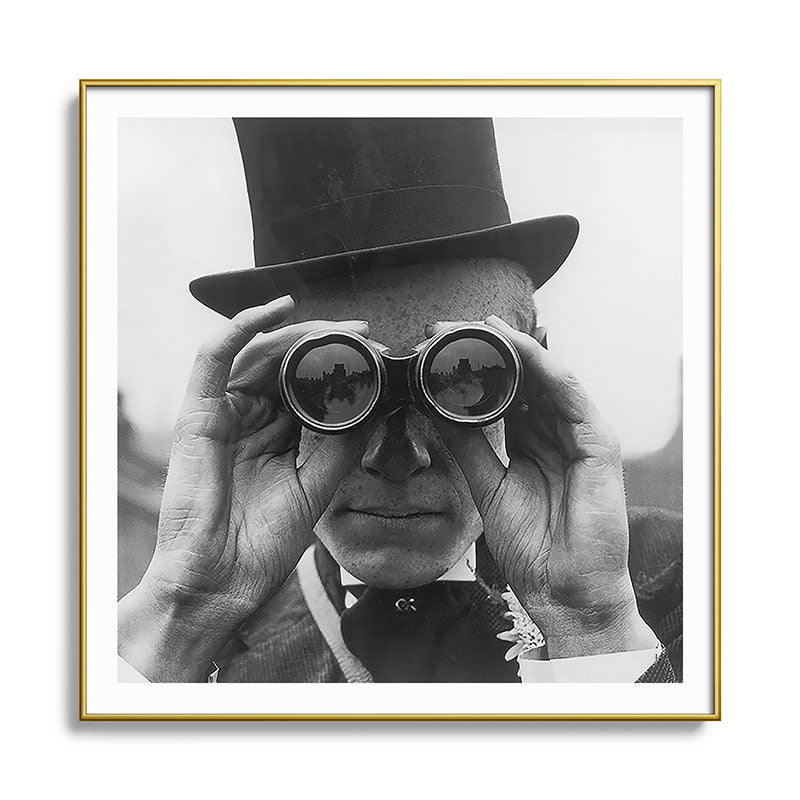 Derby Spectator watching ponies with opera glasses black and white photograph - photography - photographs Framed Art Print Gallery Image 136