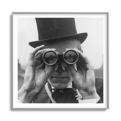Derby Spectator watching ponies with opera glasses black and white photograph - photography - photographs Framed Art Print Gallery Image 141