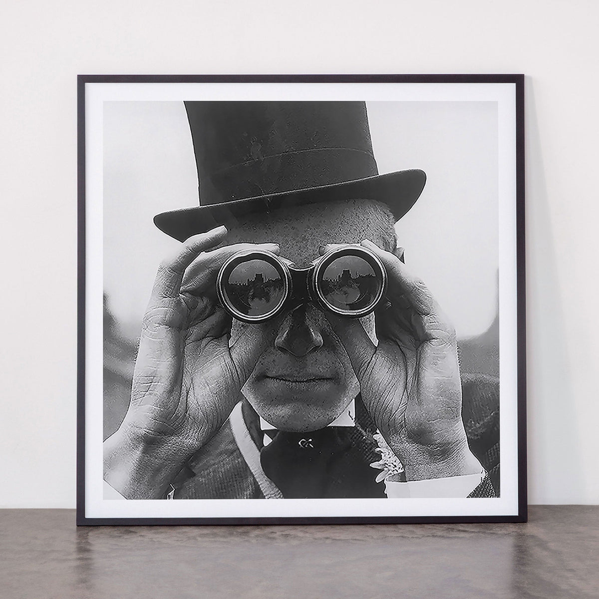 Derby Spectator watching ponies with opera glasses black and white photograph - photography - photographs Framed Art Print Gallery Image 11