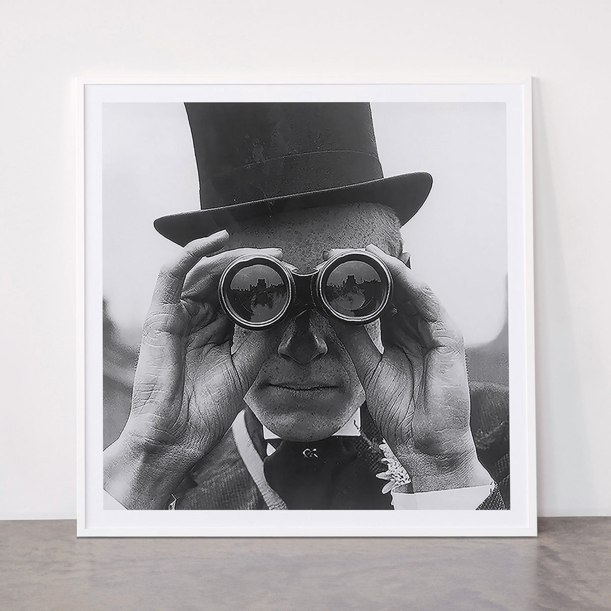 Derby Spectator watching ponies with opera glasses black and white photograph - photography - photographs Framed Art Print Gallery Image 43