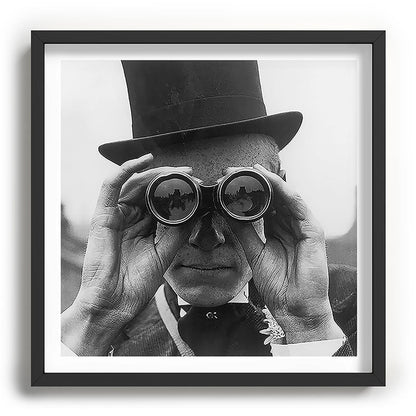 Derby Spectator watching ponies with opera glasses black and white photograph - photography - photographs Framed Art Print Gallery Image 93
