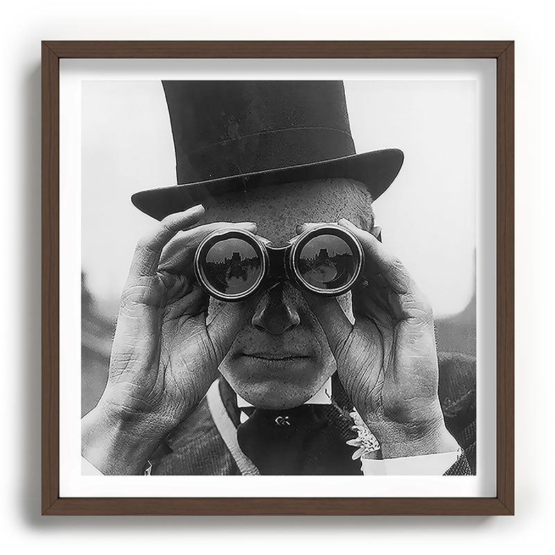 Derby Spectator watching ponies with opera glasses black and white photograph - photography - photographs Framed Art Print Gallery Image 101