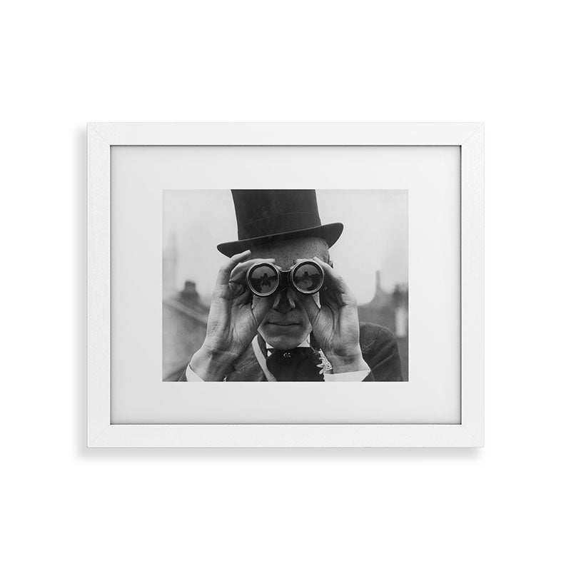 Derby Spectator watching ponies with opera glasses black and white photograph - photography - photographs Framed Art Print Gallery Image 69
