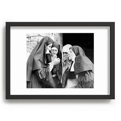 Nuns smoking black and white photograph - photography - photographs portrait for home and wall decor Framed Art Print Gallery Image 81