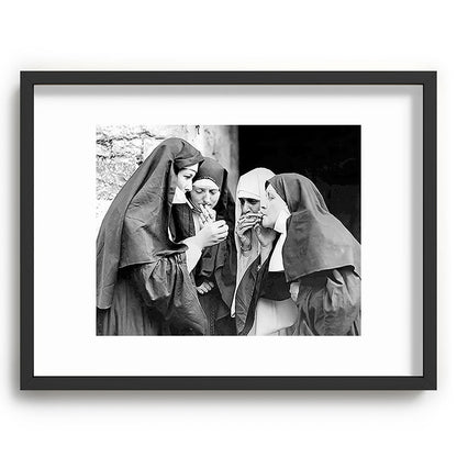 Nuns smoking black and white photograph - photography - photographs portrait for home and wall decor Framed Art Print Gallery Image 83