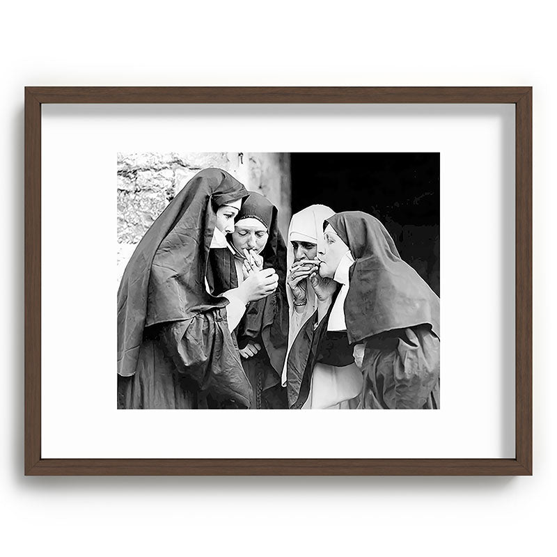 Nuns smoking black and white photograph - photography - photographs portrait for home and wall decor Framed Art Print Gallery Image 91